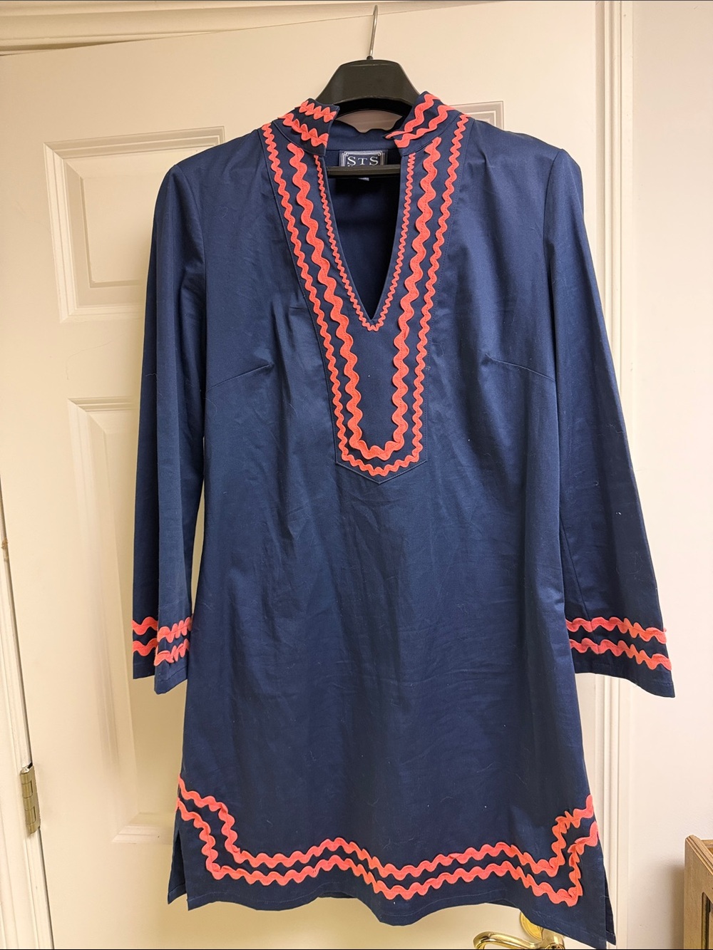 Sail to Sable Navy Tunic Midi Dress with Coral Trim